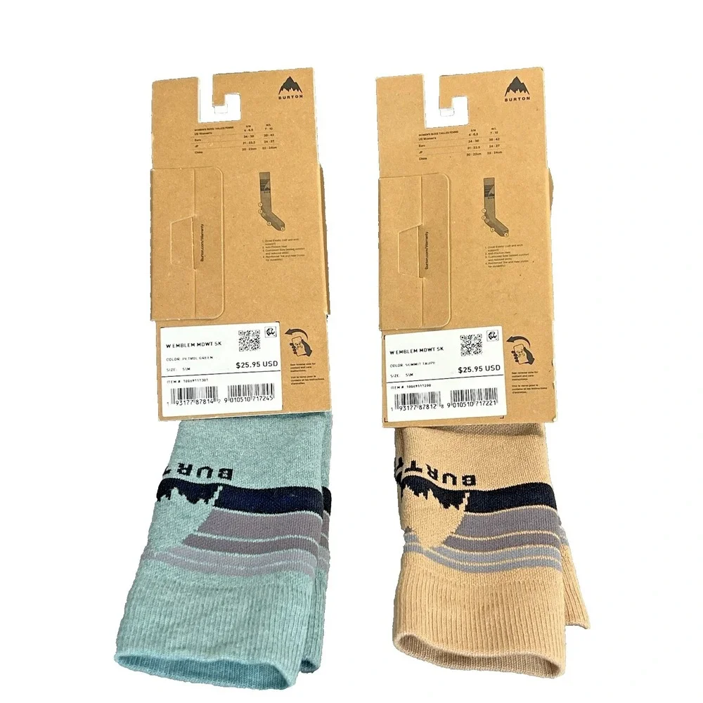 NEW 2 Pair Burton Women's Emblem Midweight Socks snowboard ski  tall‎  S/M 4-6.5